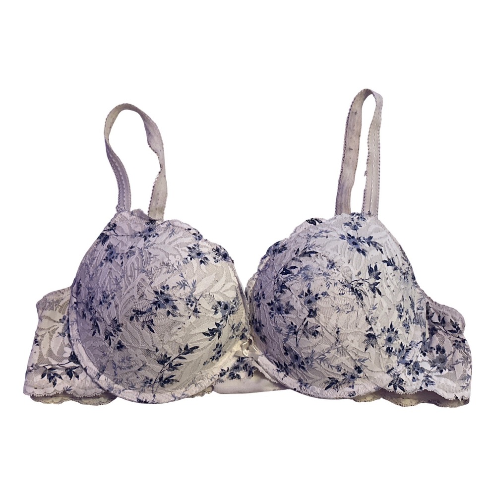 Gray Floral Lace Underwire Padded Bra Adjustable Straps 36C